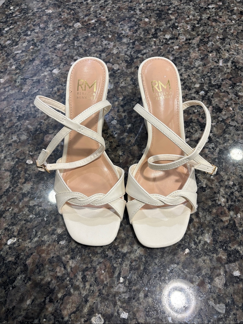 Rebecca Minkoff Ivory Strappy Block Heel Sandals
